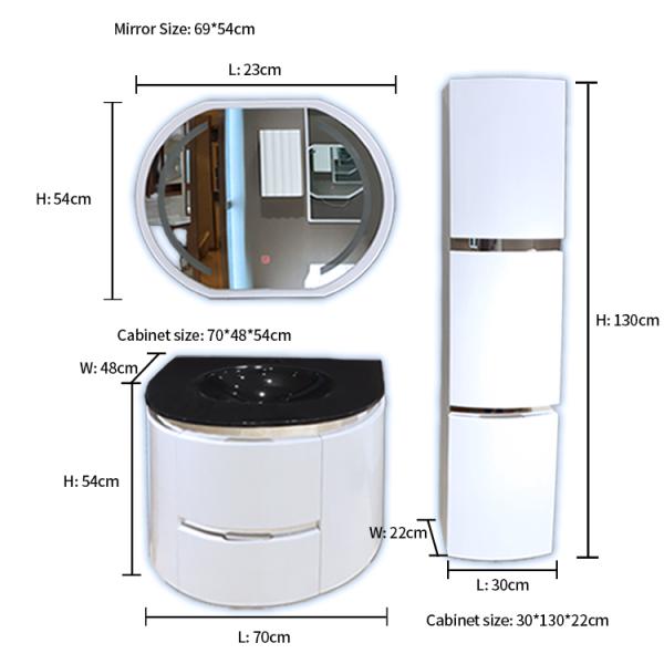 70cm PVC Bathroom Cabinets Basin Cabinet With Mirror Glass Sink
