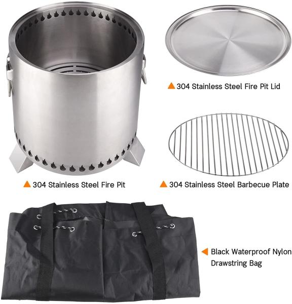 15 Inch 304 Stainless Steel Portable Smokeless Fire Pit Wood Burning Outdoor