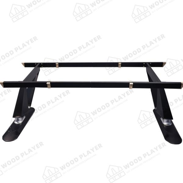 Wrought Iron Crossed Steel Patio Table Legs Wood Grain