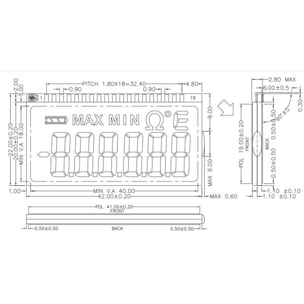 3.0V положительный TN 12 O' CLOCK Трансфлекторный термометр настраиваемый LCD