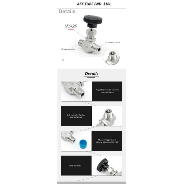 6000 Psi 3000 Psi High Pressure Needle Valve 6mm 8mm Stainless Steel 316