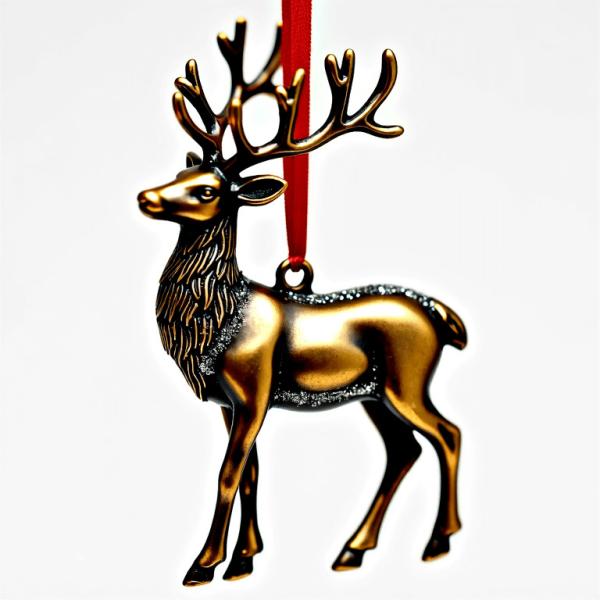 Antique Metallic Plating Reindeer Ornament With Glitter Accents