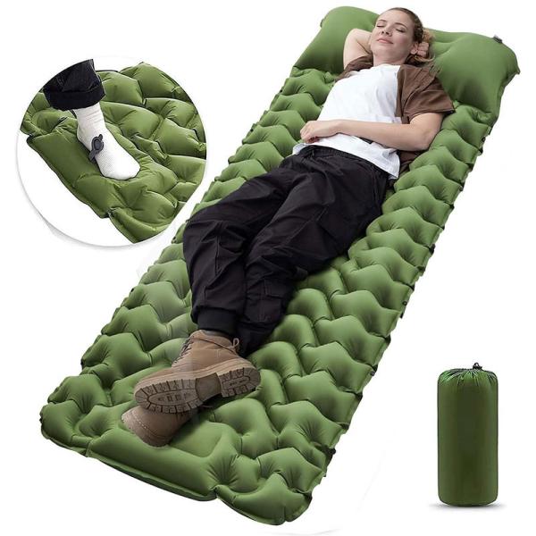 Rectangle Camping Sleeping Pad with Built-in Foot Pump and Pillow Lightweight Design
