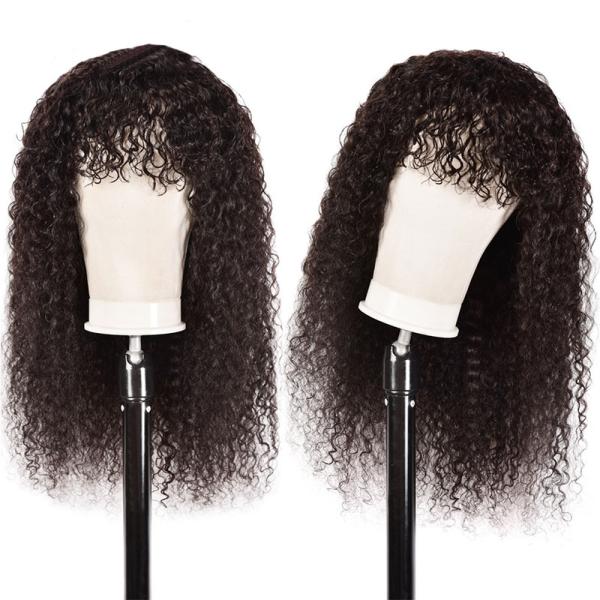Natural Black Grade 10A 100% Raw Virgin Human Hair Glueless Wigs with Bangs 150% Density