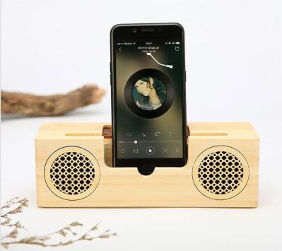 Dual - Horn Wood Grain Bluetooth Speaker with Hands - Free Intelligent Calls Function