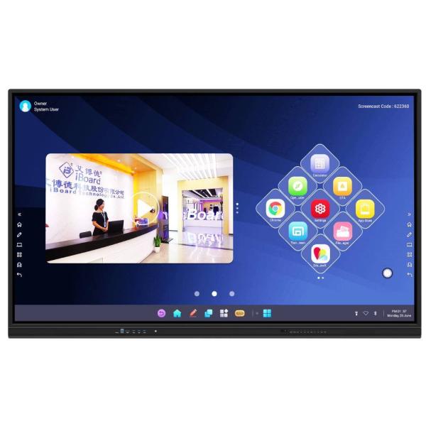 Tableau intelligent LCD 98 pouces Android 14 Wifi BT Hotspot 50 points tactiles Ports USB HDMI TYPE-C Kit éducatif Panneaux de visioconférence en ligne