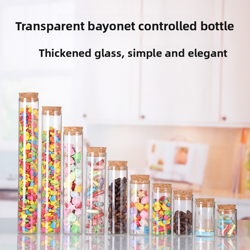 30mm Transparent Flat Mouth for Test Tube Bottle with Rose Flower Dispensing Bamboo Lid Straight Glass Candy Container