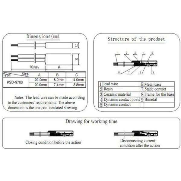 KSD9700 5A 250V AC Overload Thermal Cutoff Switch For Electric Blanket