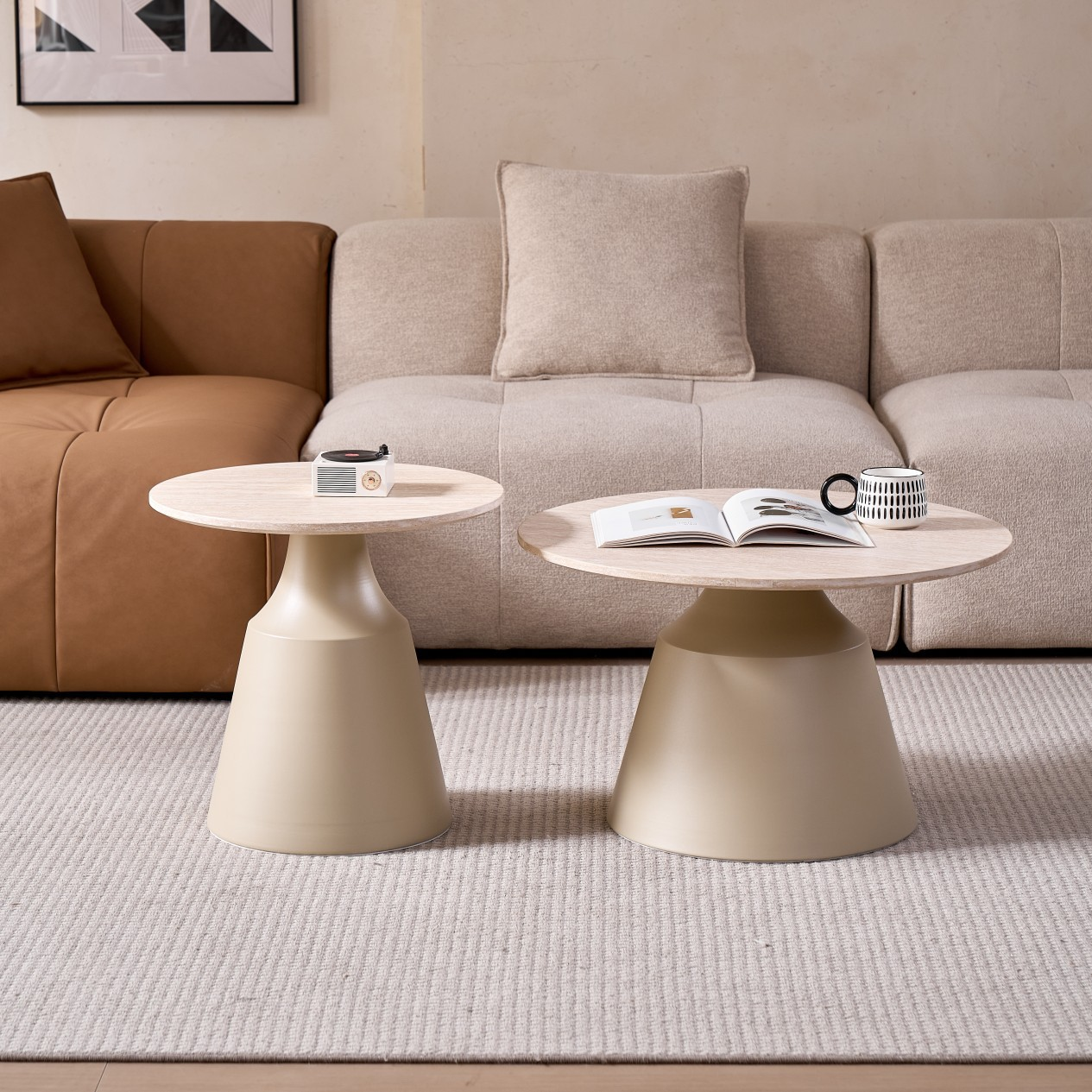 Modern Nordic Style Round Coffee Table Set for Small Spaces Living Room Furniture with Sofa Side Table Balcony
