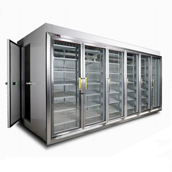 Supermarket Glass Door Display Cold Room, Milk Beverage Vegetable Upright Refrigerator Walk In Cold Storage