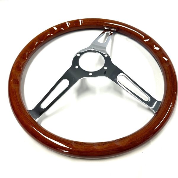 16 inch Wood Steering Wheels For Vintage Car Wooden Rims Chrome Spokes