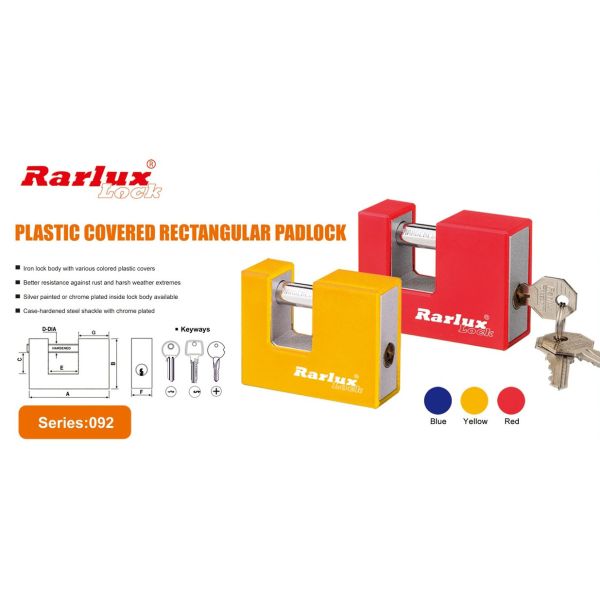 Rarlux Manufacturer Wholesale Safety Heavy Duty Iron Padlock Colored Plastic Covered High Security Rectangular Padlock