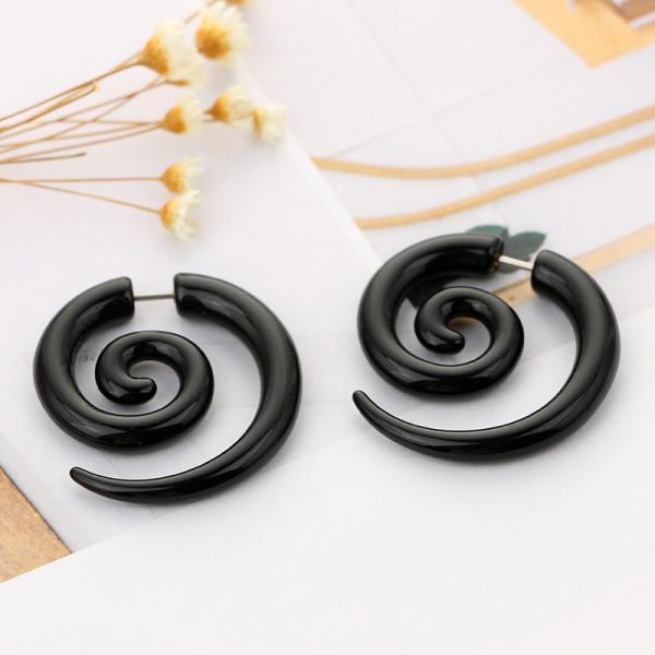 Ethnic Black Spiral Earrings Ear Plugs Acrylic Piercing Drop Earring Punk Twister Earrings for Women