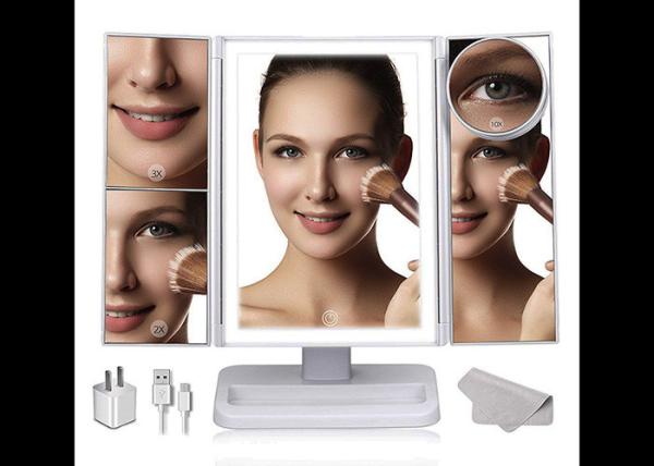 38 LED Cosmetic Mirror /  Tri Fold Vanity Mirror Touch Screen 180°Adjustable Stand