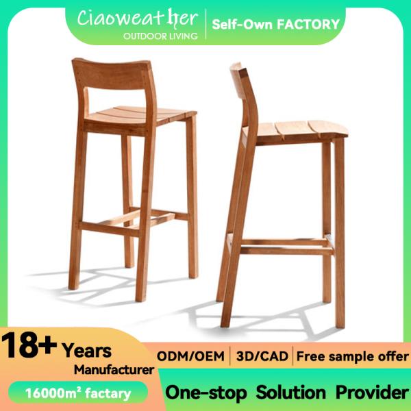 Solid Wood Beach Bar Outdoor Waterproof Leisure Wood Bar Stool Furniture High Teak Chairs Customized Color Folded NO