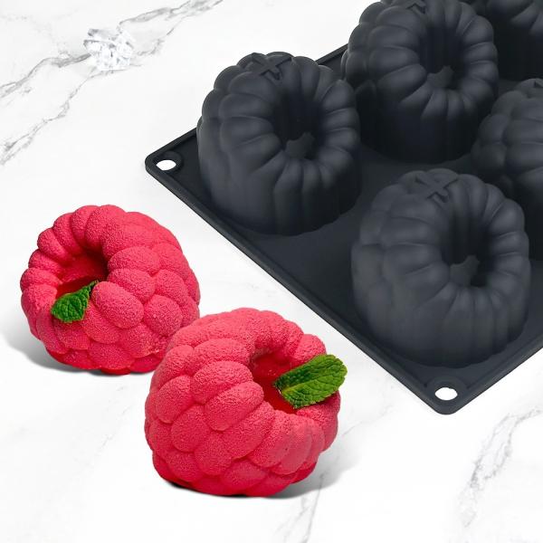 6-Hole Raspberries Mousse Cake Mold Food Grade Silicone Molds For Baking 3D Raspberries Pudding Cakes Silicone Mold Dessert Chocolate Molds Rubus Fruit Cake Decorating Tools Non-stick Baking Mould