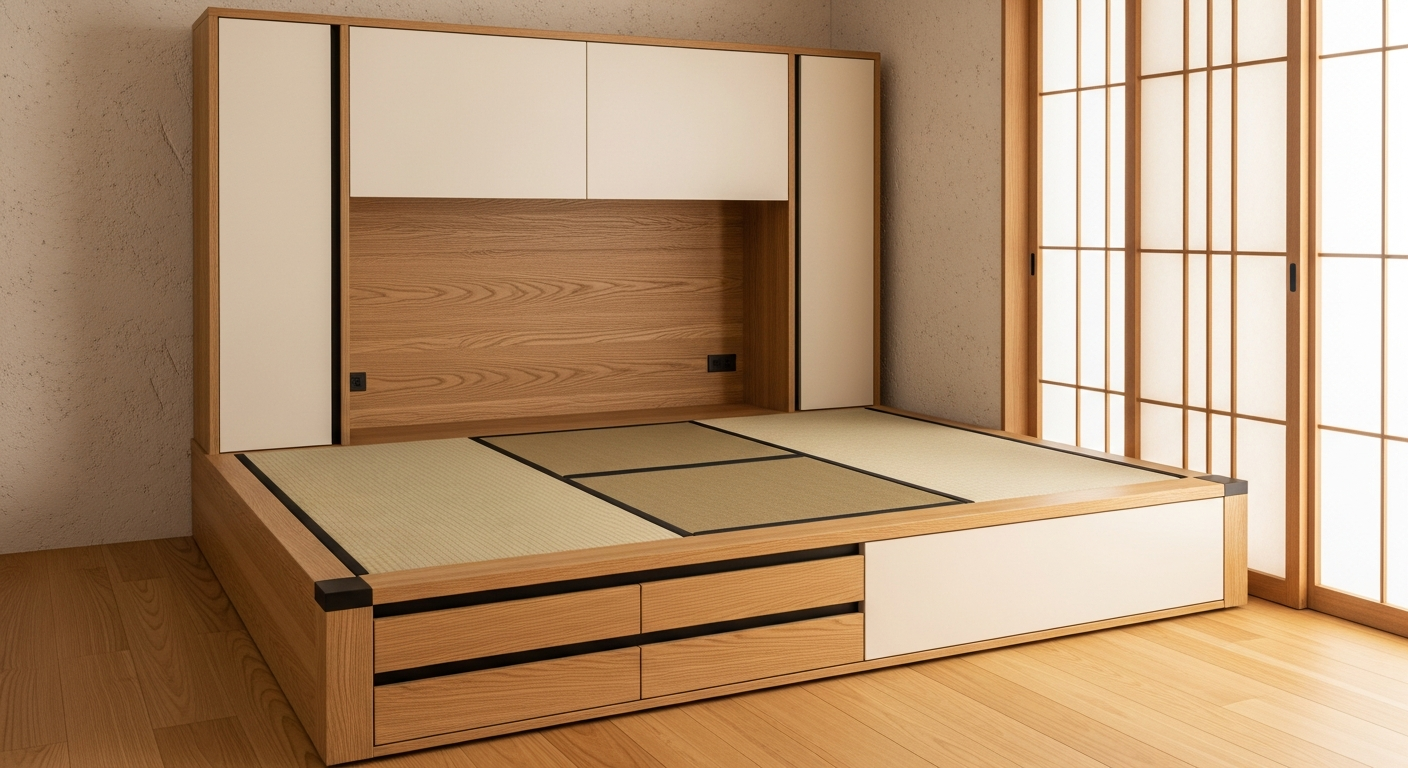 Low-Profile Japandi Tatami Platform Bed in 304 Stainless Steel