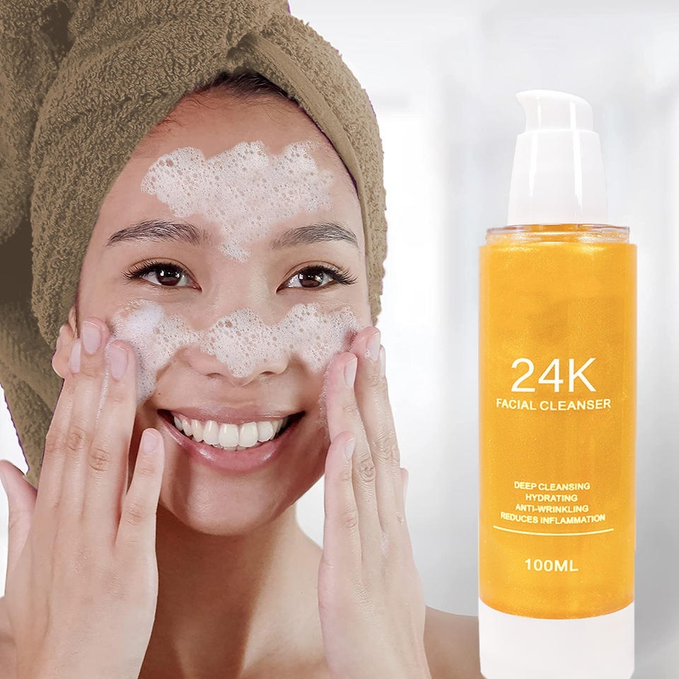 OEM ODM brand organic natural skincare products 24k gold deep cleansing exfoliating moisturizing cleanser facial cleanser