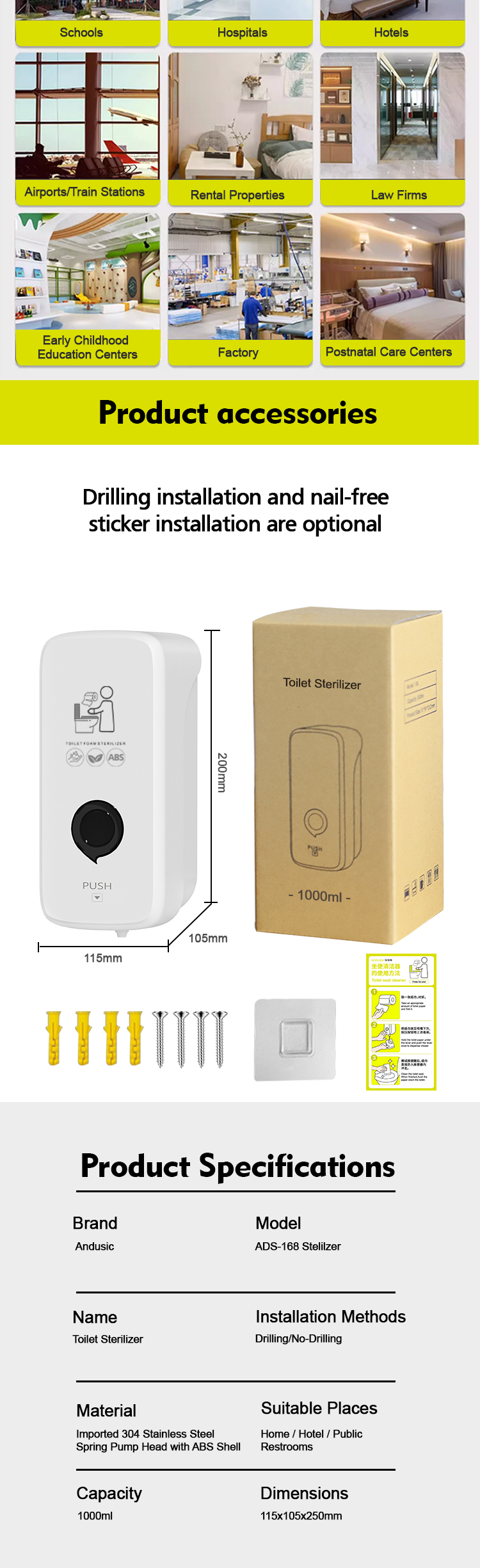 Manual Liquid Soap Dispenser Wall Mounted 1000ml Toilet Seat Sanitizer Dispenser