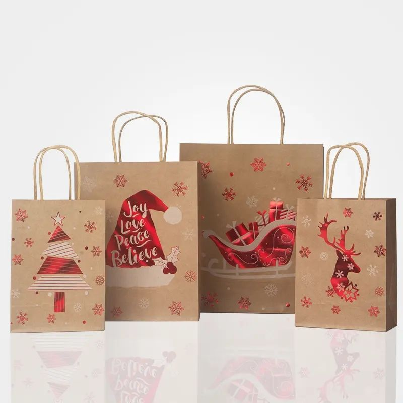 Kraft Paper Packaging Bags With Custom Logo Reusable Cheap Brown Paper Bags Handles
