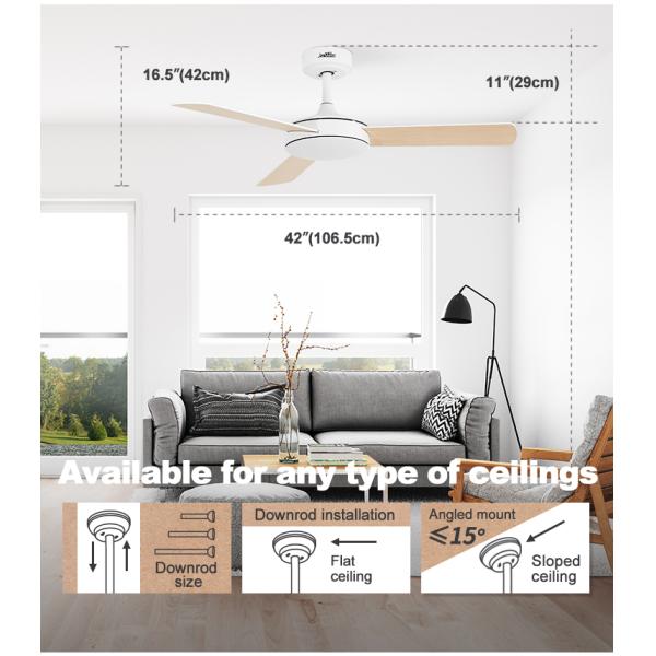 Ventilador de teto com motor reversível com controle remoto e lâminas brancas de MDF