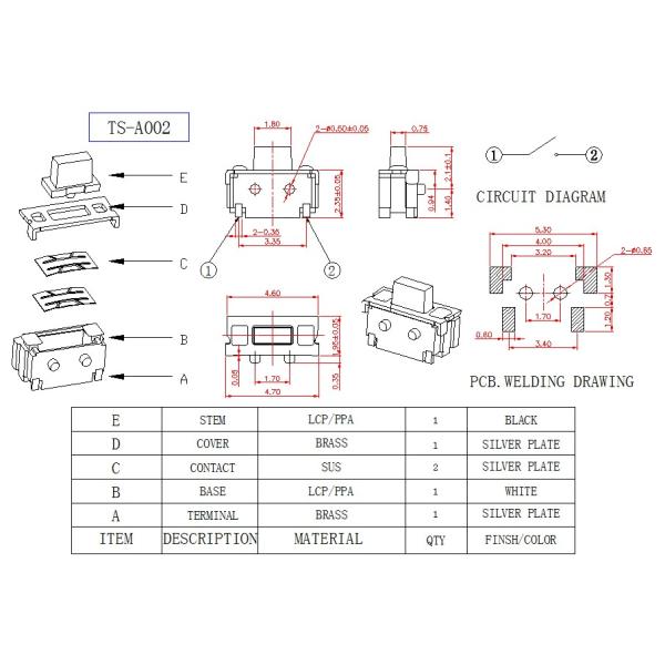 Remote Control Right Angle Tactile Switch 3X6 Mm RoHS Reach Tact Switch