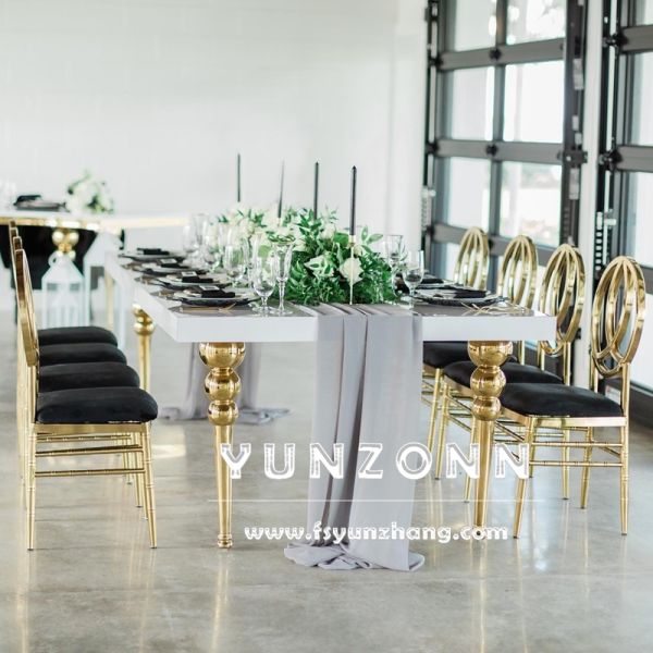 Luxury MDF 12-Seater Gold Metal Rectangle Banquet Dining Table for Hotels Elegant Center Table