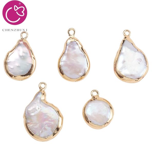 Natural Edge-encrusted Pearl Baroque-shaped Buttons Irregular Teardrop-shaped Single Pendant Rings Handcrafted