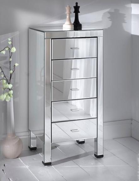 Beveled Glass Mirrored Bedroom Chest Furniture W40 * D34 * H102cm Size