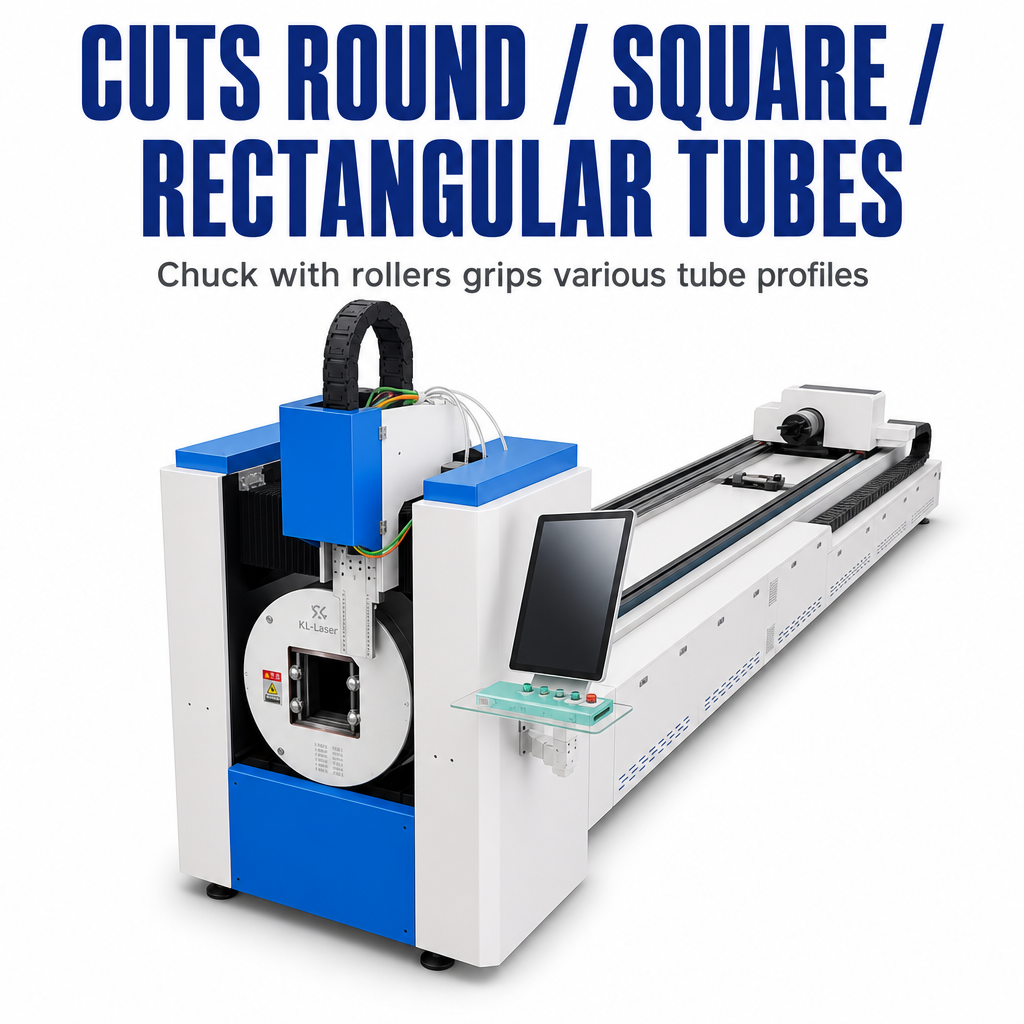  CNC Fiber Laser Tube Cutting Machine, Chuck With Rollers for Round Square Rectangular Metal Tube Profiles Cutting