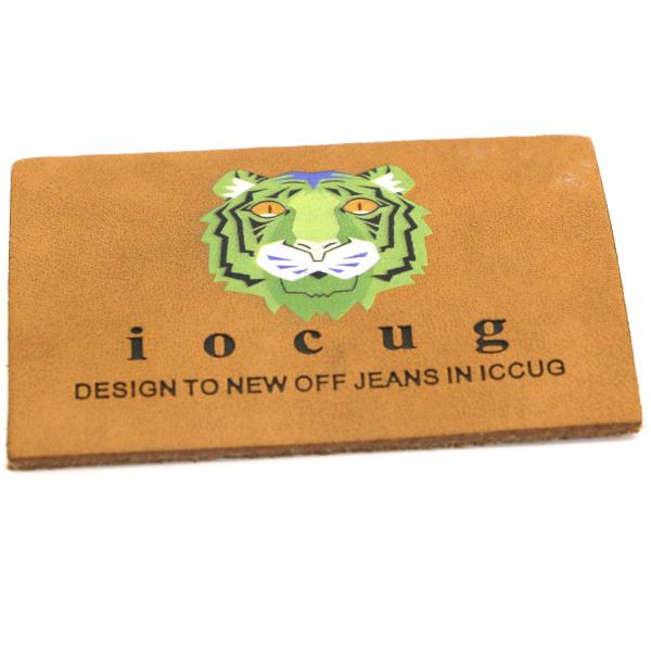 Brown Leather Patches For Clothes Printed With Color Tiger Head Logo 7cm×5cm