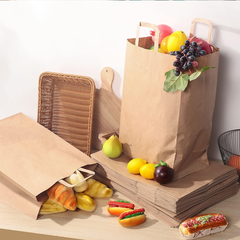 Kraft Brown Custom Paper Gift Bags With Handles Medium Bulk For Weddings Parties Grocery Shopping & Retail For Noodles Sugar