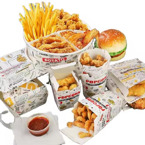 Customized Printed Fast Food Box  Food Grade Cardboard Packaging For Fries Burgers