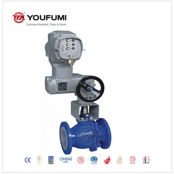 Pneumatic PTFE PFA Lined Control Valve Fluoroplastic Ball Type