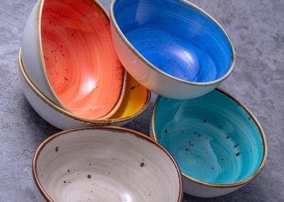5 Inch Multicolor Speckle Ceramic Bowl Set With Rim