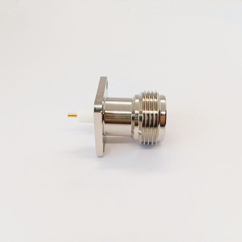 N-KFD6 N Type Female RF Connector with 4-Hole Flange for PCB Mounting DC-6GHz Nickel Plated Brass