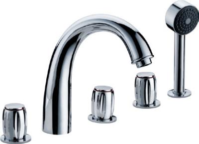 Water Saving Chrome Deck Mount Tub Faucet with Three Handles / Polished Brass Mixer Tap