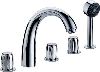 Water Saving Chrome Deck Mount Tub Faucet with Three Handles / Polished Brass Mixer Tap