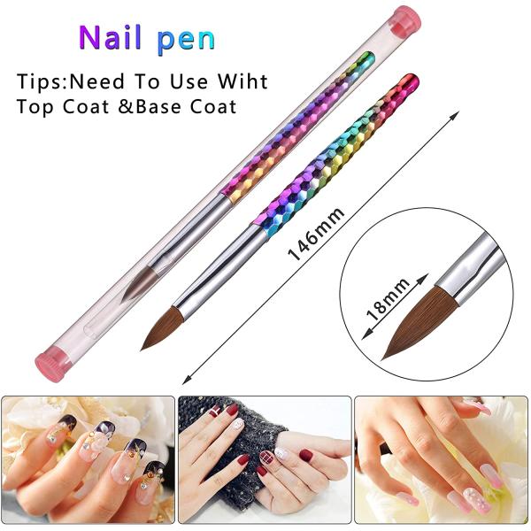 100% Kolinsky Rainbow Acrylic Nail Art Brush Styling Tool #8 10 12 14 16 18 20