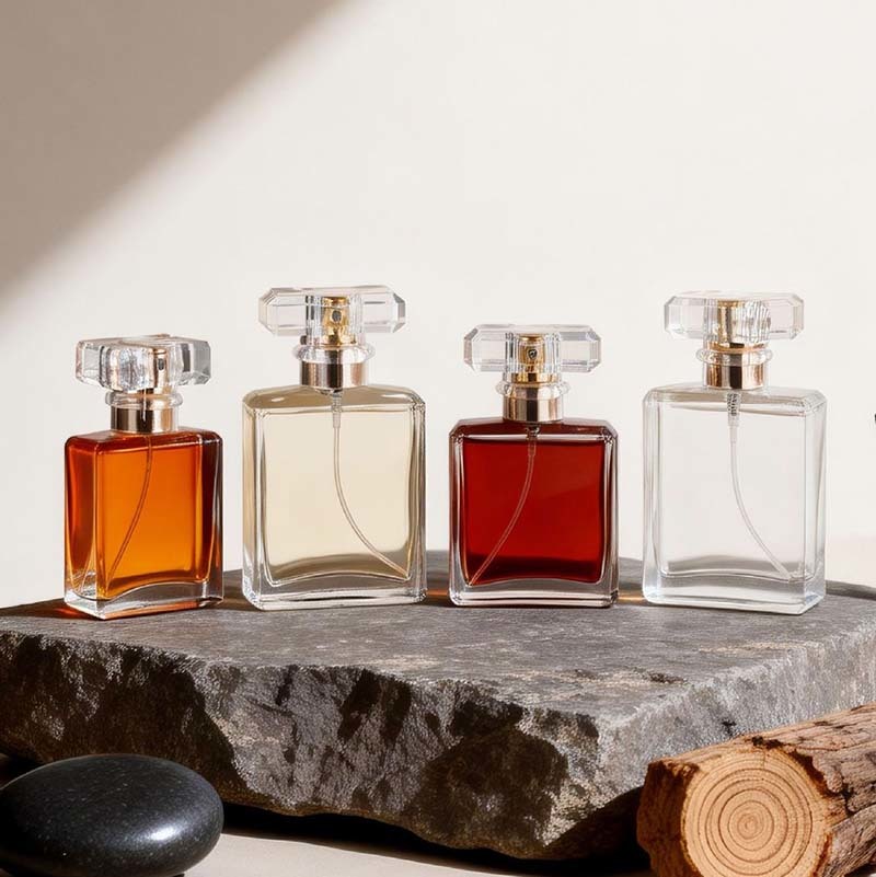 UV Silver Cap Elegant Glass Perfume Bottle Featuring Spraying or Frosting Finishes Perfect for Scent Presentation and Custom Colors 20ml 30ml 50ml 100ml