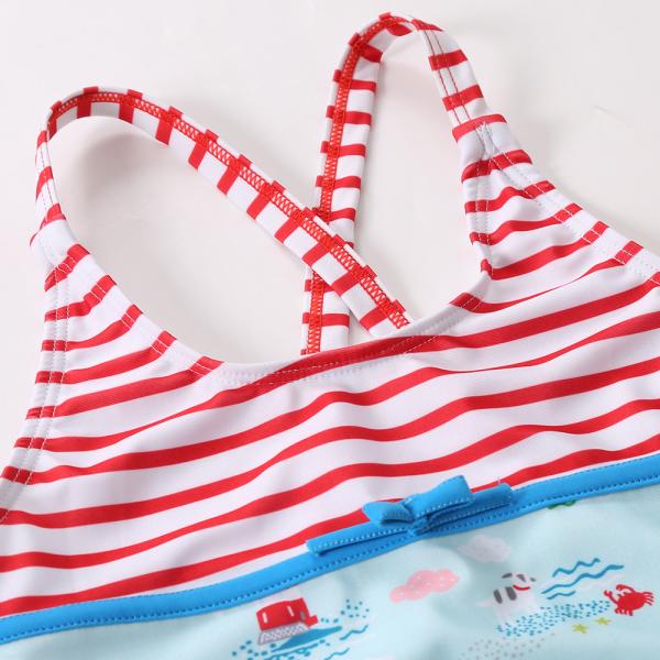 Girl's strip print Criss Cross Seam Top for one piece swimwear