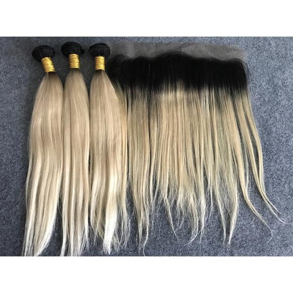 Color 1b / 613 Russian Ombre Human Hair Extensions No Shedding Double Weft