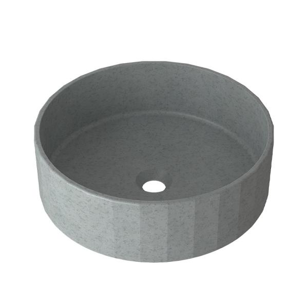 Mottled Bluish Grey Concrete Wash Basin With No Overflow Pop Up Drain