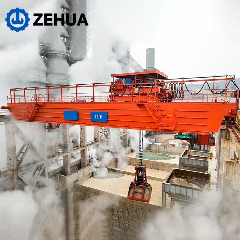 Intelligent Cement Crane Double Girder Overhead Crane with Clamshell Grab for Cement Handling