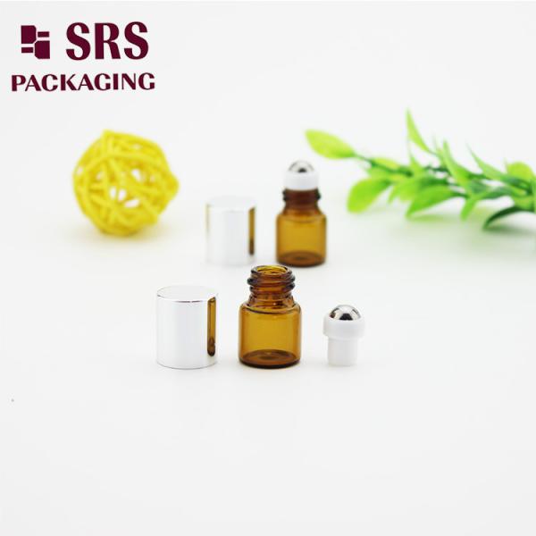 1ml super mini amber glass roll on bottle with steel ball and aluminum cap