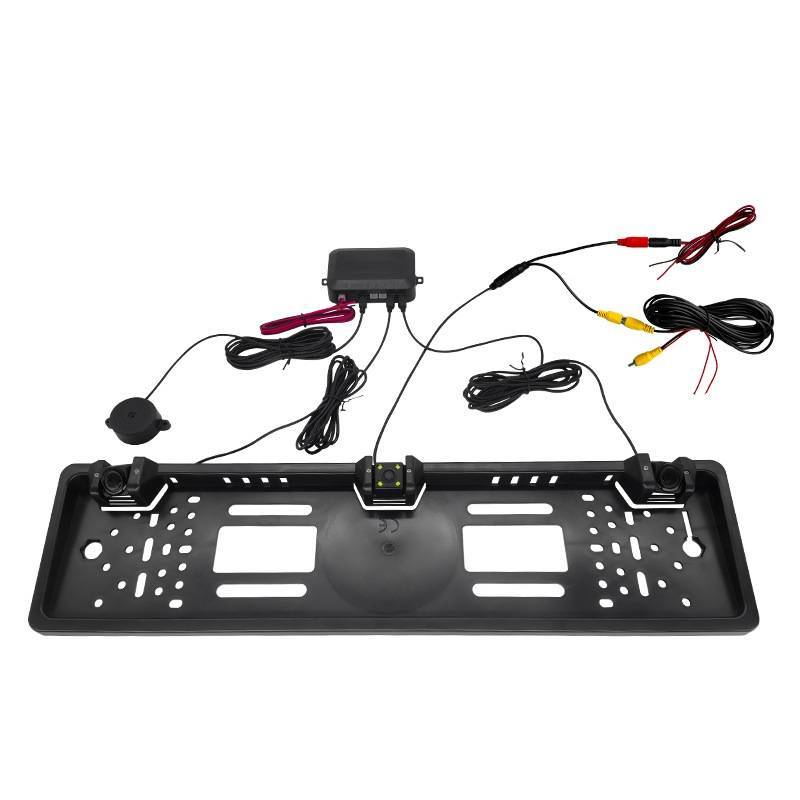 European License Plate Frame Backup Camera 4 LED Lights Rear View Camera Integrated Reversing Radar Parking Sensor System