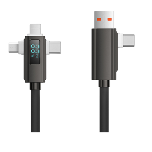 Zinc Alloy & Silicone Fast Charging Cable with Digital Display,65W C-C, 27W C-L, 6-Core Copper