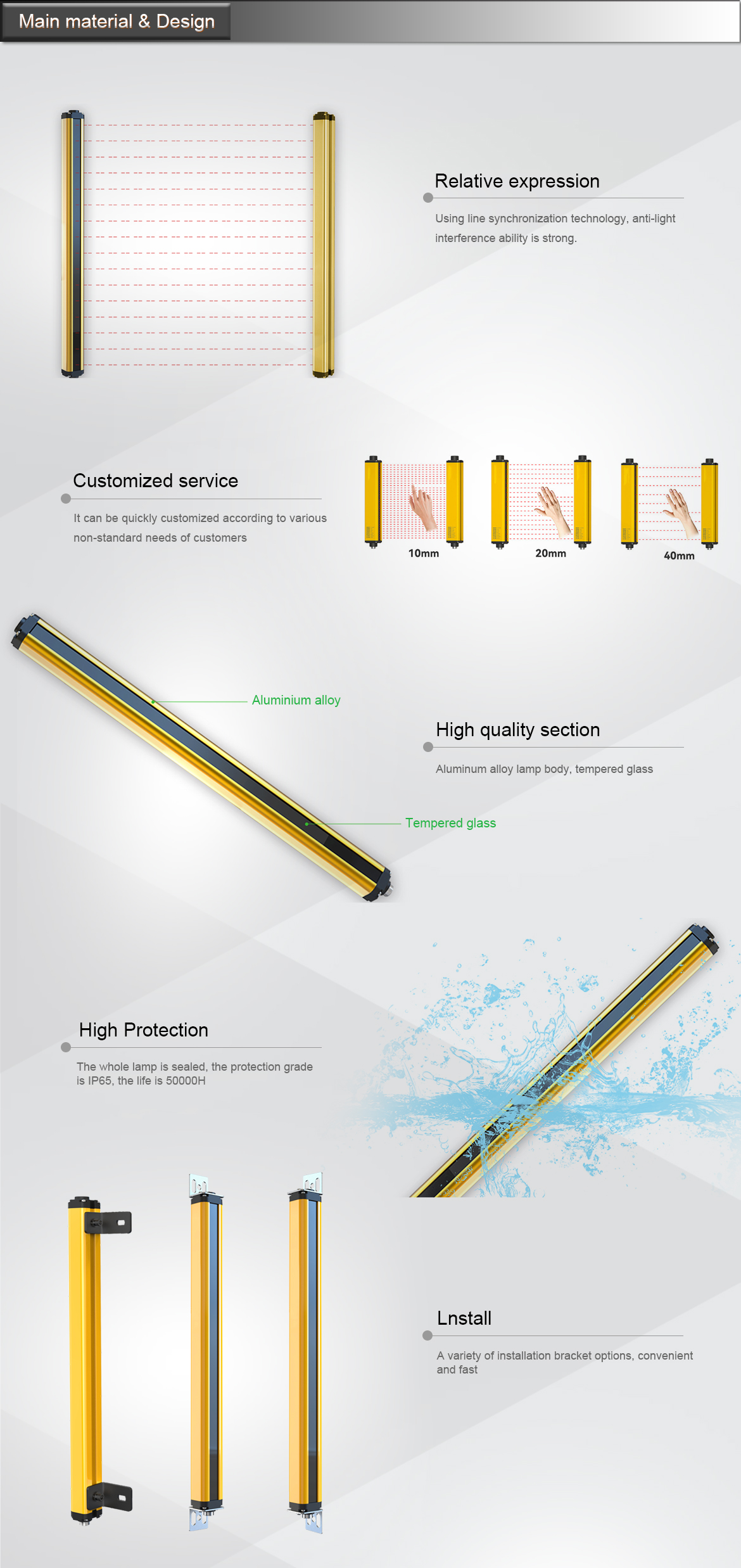 ONN-GS-D Industrial Safety Curtain IP65 Waterproof PNP / NPN Output