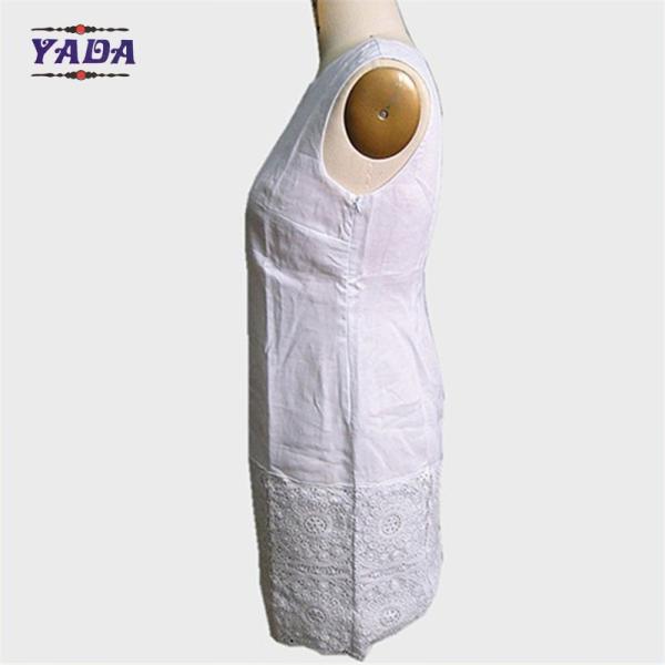 Ladies summer sleeveless loose a line cotton ladies office lady formal dress with lace design