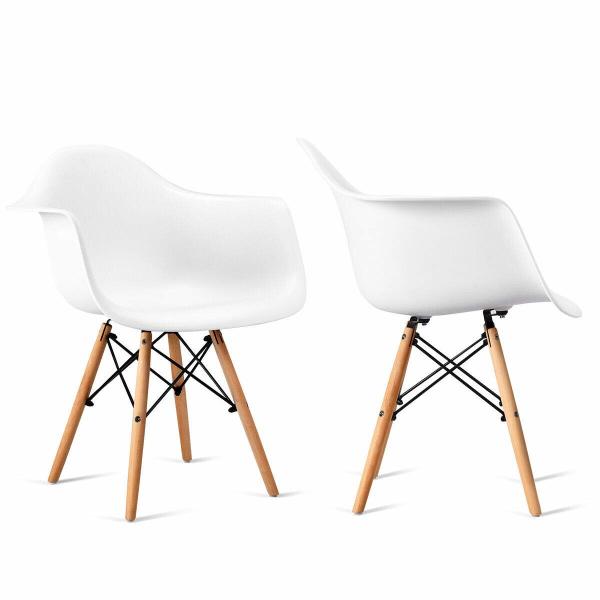 Natural Wood Legs Modern Dining Armchair Easily Assemble Molded Plastic Shell